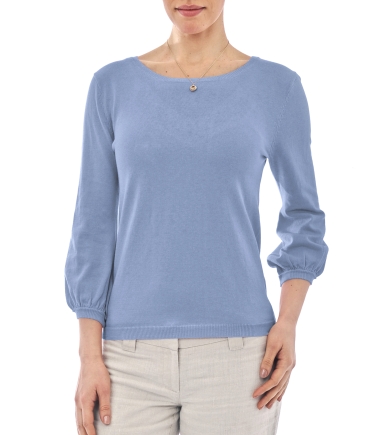 Woolovers Cornflower Silk and Cotton Blouse Sleeved Jumper