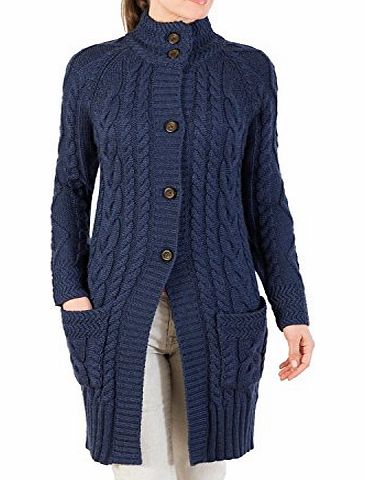 Woolovers Wool Overs Womens British Wool Aran Coat Cardigan French Navy Medium