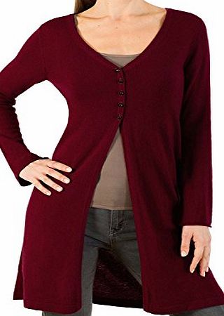 Woolovers Wool Overs Womens Cashmere amp; Merino Extra Long V Neck Cardigan Burgundy Medium