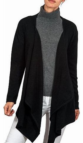 Wool Overs Womens Cashmere & Merino Waterfall Cardigan Black Medium