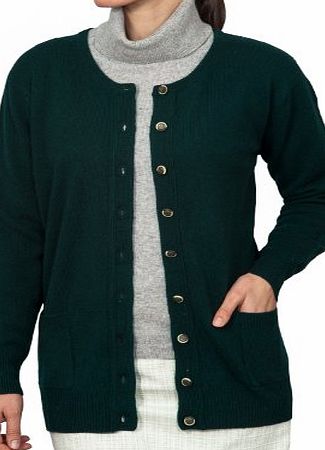 Woolovers Wool Overs Womens Lambswool Crew Neck Cardigan Bottle Green Medium