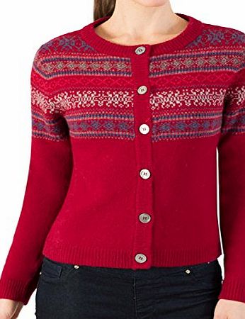 Woolovers Wool Overs Womens Lambswool Fair Isle Christmas Cardigan Wine Medium