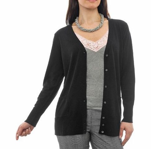 Woolovers Wool Overs Womens Silk amp; Cotton Classic Long V Neck Cardigan Black Medium