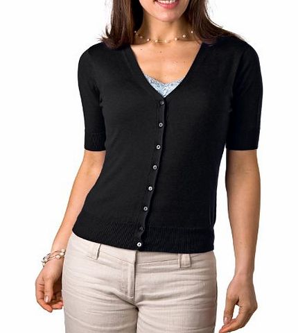 Woolovers Wool Overs Womens Silk amp; Cotton Short Sleeved Cardigan Black Medium