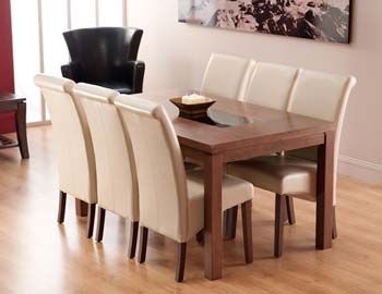 Salgo Rectangular Dining Set in Walnut with 6