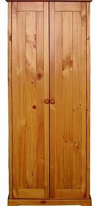 WorldStores Baltic 2 Door Wardrobe - Pine Wardrobe - Antique Pine Finish - Long Hanging Rail