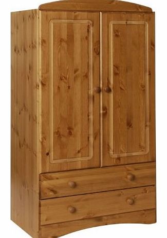 WorldStores Stockholm Pine 2 Door 2 Drawer Combi Wardrobe - 2 Door Wardrobe with 2 Drawers - Solid Pine Bedroom Furniture - Pine Finish