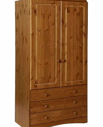 WorldStores Stockholm Pine 2 Door 3 Drawer Combi Wardrobe - 2 Door Wardrobe with 3 Drawers - Pine Bedroom Furniture - Pine Finish