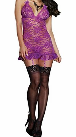 WOW Womens Sexy Lingerie Underwear Set Lace Sheer Halterneck Backless Bowknot Babydoll Nightdress with G-String (One Free Size, Purple)