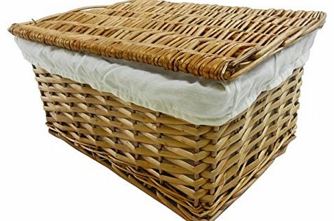 Black White Grey Lidded Wicker Storage Toy box Empty Xmas Hamper Basket Lining 30x20x11.5cm [Small,Pine]