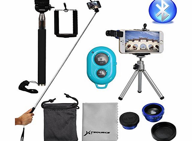 XCSOURCE 6 in 1 Super Phone Camera Kit : Phone Lens (180 Degree Fish Eye Lens   Wide Angle   Micro Lens Kit)   Self Timer Self-portrait Bluetooth Shutter   Extendable Handheld Cellphone Monopod   Tripod   Hold