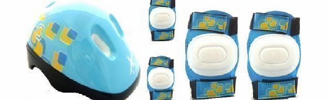 XQ Max  KIDS BIKE SKATE SCOOTER PADDED SAFETY HELMET CHILDRENS KNEE ELBOW PAD SET (BOYS BLUE YELLOW)