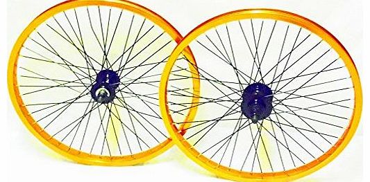 YAKUZA / KT MICRO 48 SPOKE DRIVE BMX WHEELS , 9T DRIVER REAR, ANNODISED ORANGE RIMS, QUANDO HUBS (PAIR)