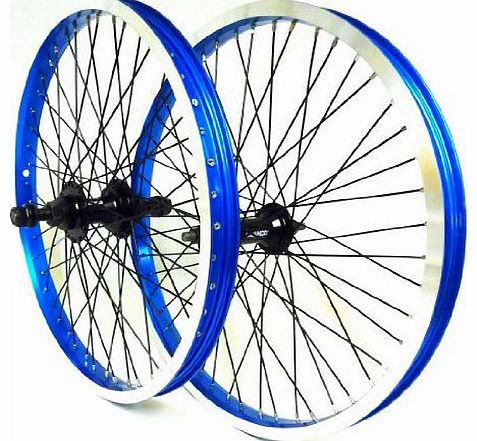 YAKUZA / KT MICRODRIVE 48 SPOKE BMX WHEELS , 9T DRIVER REAR COG, ANNODISED BLUE RIMS, QUANDO HUBS (PAIR)