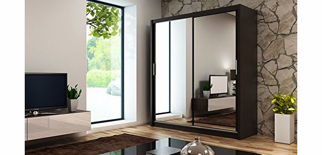 Ye Perfect Choice LUCA 11 Modern Wardrobe with Sliding Doors (Black Gloss, Small 150cm)