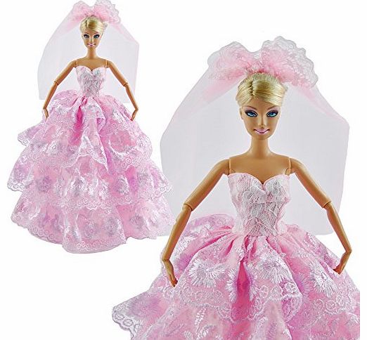 Yiding Handmade Party Clothes Pink Dress Wedding Princess Gown For Barbie Doll