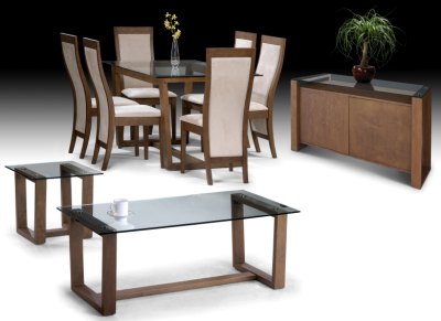 Henley Walnut and Glass Dining Set By Julian Bowen