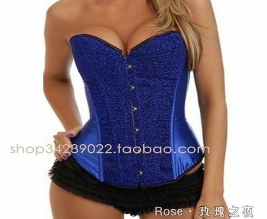 Yuelai Ivory Bridal Corset Basque Lingerie steel Boned sexy nightwear (L, blue)