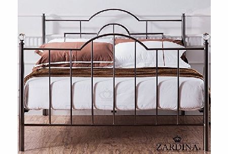 ZARDINA Manhattan Sapphire Crystal Iron Metal Bed 4ft6 Double in Black Pearl Nickel