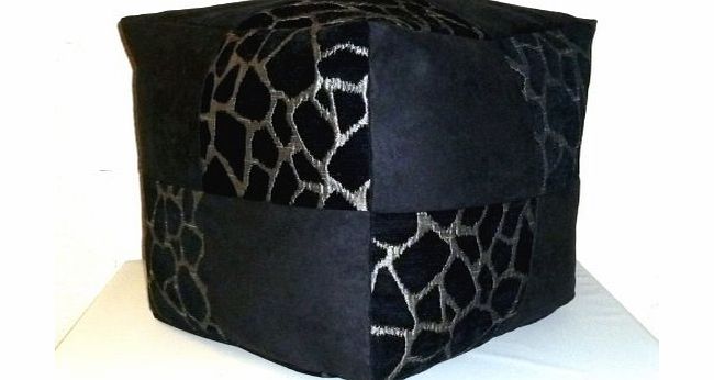 Zippy UK Zippy 18`` Square Beanbag Footstool - Giraffe Chenille amp; Black Faux Suede - bean bag pouffe with beans