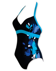 Orient Halterneck Swimsuit - Black and Jade