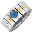 Stainless Steel & Gold Dots Deep Blue Aqua Flower Ring